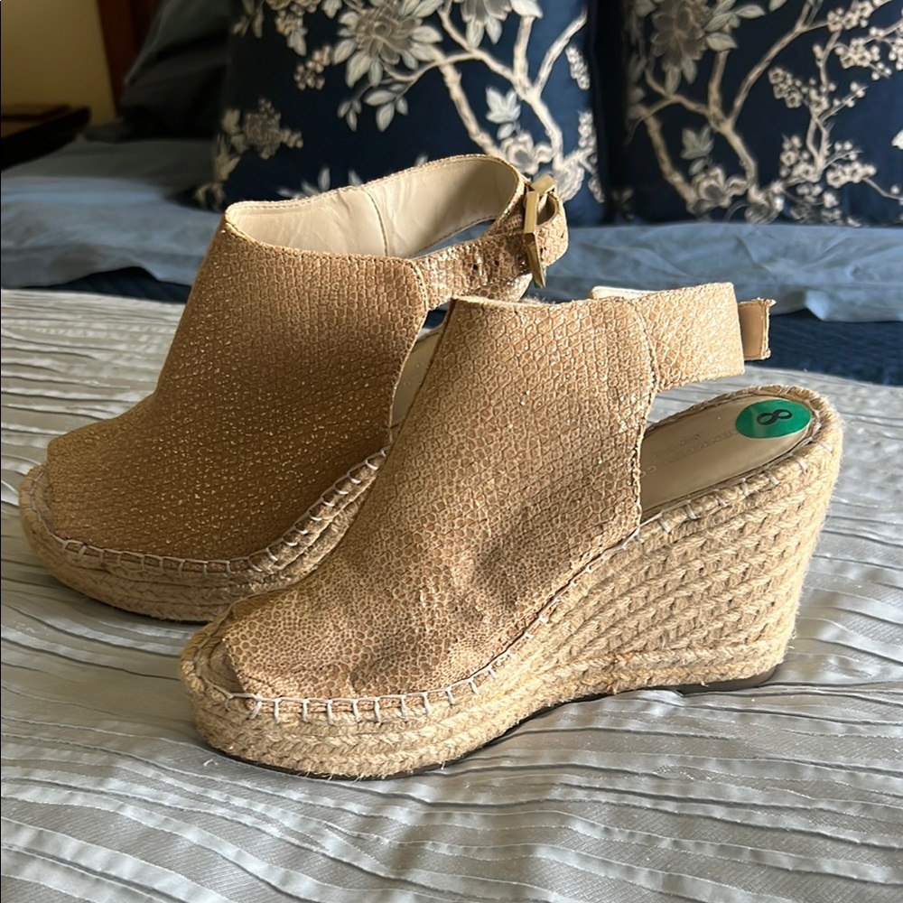 Kenneth Cole New York Cream Wedges with High Heel and Peep-Toe Design